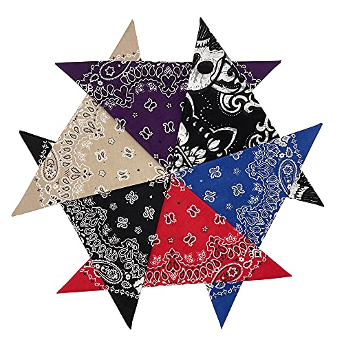 6 Pack 12 Pack Bandanas 2 Sides Printed 22inch Unisex Cowboy Kerchiefs - color: Assorted 4-6 Pack