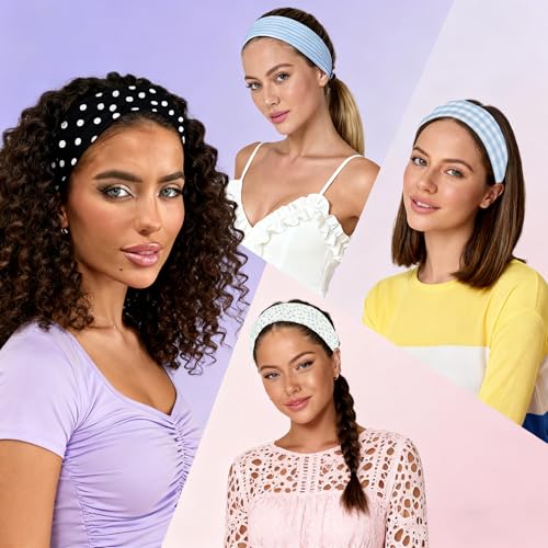 6 Pcs Anti-Slip Elastic Headbands for Women Soft Fabric Yoga Sweatbands with Floral Heart Print Stretchy, Sweat-Absorbent and Lightweight for Fitness, Running and Daily Wear - color: Headbands Color-multicolored