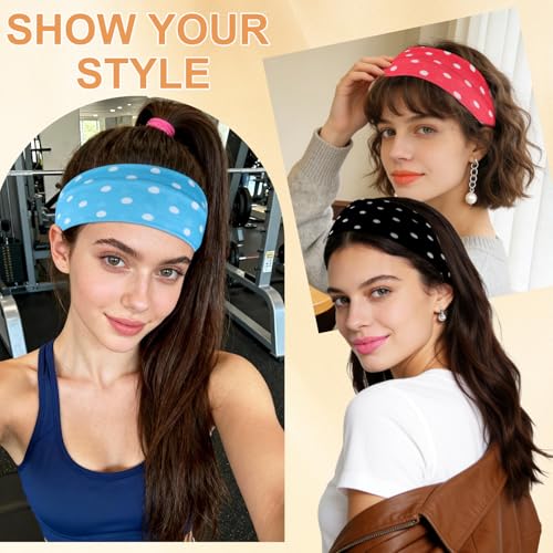 Zkptops 6Pcs Dot Headbands for Women Girls Non Slip Trendy Cheetah Wide Headbands Fashion Elastic Cute Soft Boho Cotton Fabri Hair Bands Stretchy Head Accessories for Daily Workout Sport Yoga Running - color: A-Dot