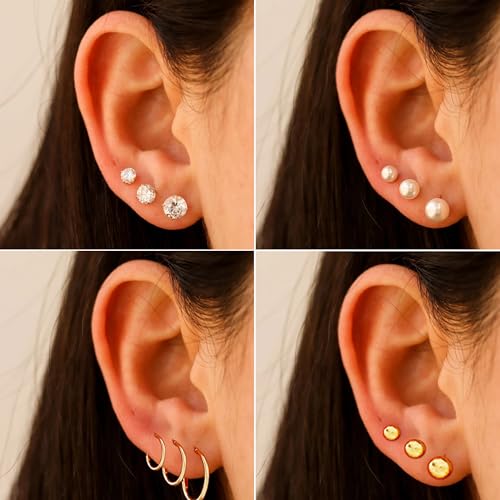 FAXHION 68 Pcs Gold Jewelry Set for Women with 7 Necklace, 17 Bracelet, 5 Hoop Earrings, 15 Stud Earrings, 24 Knuckle Rings for Women Jewelry Set for Women Gift - color: gold jewelry set