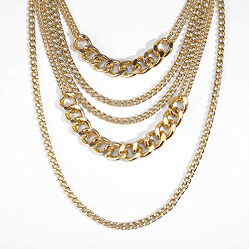 Gold Chunky Necklaces for Women Multi Layered Punk Gold Statement Necklaces Hip Hop Portrait Cuban Link Chain Necklace 90s Outfit Accessories - style: Style1