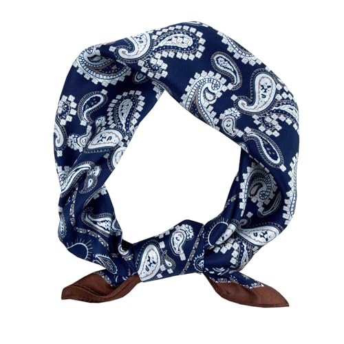 Women's Small 21 inch 100% Silk Scarf Bandana for Head Neck Hair | 100% Mulberry Silk Lightweight Designs Gift-Ready Packaging For Hair Fashion 21"x21" Printed - color: 205navy White