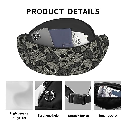 Skull Paisley Halloween Fashion Casual Fanny Pack Waist Bag Men Women Adjustable Belt Waist Bag For Travel Hiking Cycling Running Festival Carnival - color: Black11
