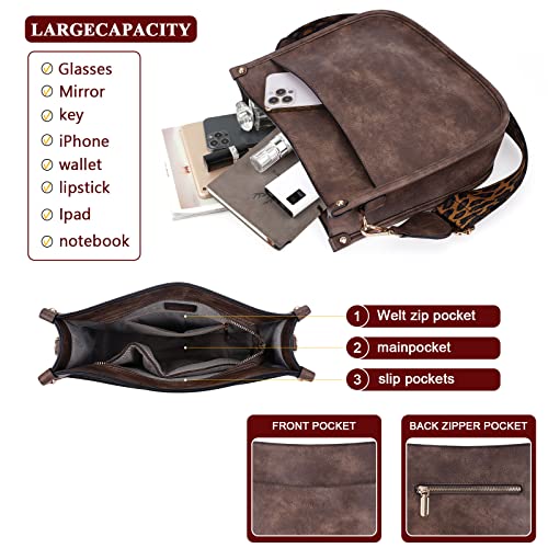 HKCLUF Crossbody Bag Purse for Women 2PCS/Set Leather Hobo Handbag Wallet Set With 2Adjustable Guitar Strap Shoulder Bag | Purse - color: A5-coffee