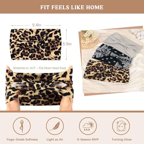 Awumbuk Wide Headbands for Women Knotted No Slip Head Bands Soft Turban Headband Hair Accessories Boho African Solid Color Head Wraps for Women Yoga Workout (Black) - color: Black