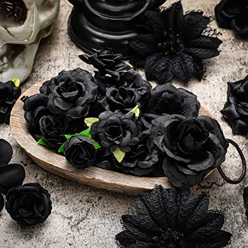 BBTO 21 Pcs Flower Hair Clip Rose Hair Clips Barrettes for Women Flower Accessories Boho Bride Claw Clip Hairpin Brooch Pin Headpiece for Wedding (Black) - color: Black