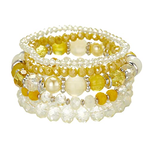 Noessla Beaded Boho Stretch Bracelet Colorful Stackable Crystal Beads Bracelets Trendy Costume Jewelry Mothers Day Gifts for Women - color: 21-Yellow