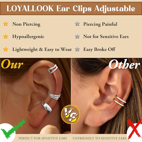LOYALLOOK Ear Cuff Earrings for Women 14K Gold Plated Ear Cuffs Non Piercing Clip on Cartilage Earring Trendy Fake Earrings Hypoallergenic Huggie Hoop Clip Cuff Earring Lightweight - color: silver-fashion