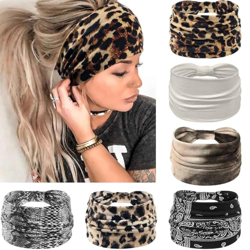 Awumbuk Wide Headbands for Women Knotted No Slip Head Bands Soft Turban Headband Hair Accessories Boho African Solid Color Head Wraps for Women Yoga Workout (Black) - color: Black