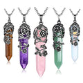 Top Plaza Antique Silver Flower Wrapped Natural Quartz Gemstone Healing Crystal Necklace 5pcs/Set - color: 5pcs/set