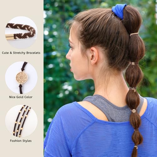 DIYDEC 10PCS Hair Ties Bracelet for Women 5 Styles Soft Braided Boho Hair Bands Elastic No Damage Hair Ties for Girls thick Thin Long Curly Hair Accessories - color: Brown
