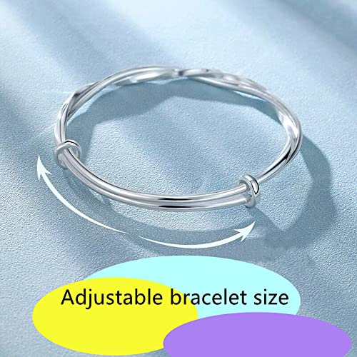 Sterling Silver Bangle Bracelets for Women,Fashion Jewelry Simple Adjustable 925 Silver Cuff Bangles for Women Mom Wife Valentine Mothers Day Gift - color: style-5