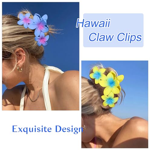 4PCS Plumeria Hair Clips for Thick Hair - Large Hawaiian Claw Clips with Strong Hold and Non-Slip Grip (Colorful) - color: Multi-colored-A