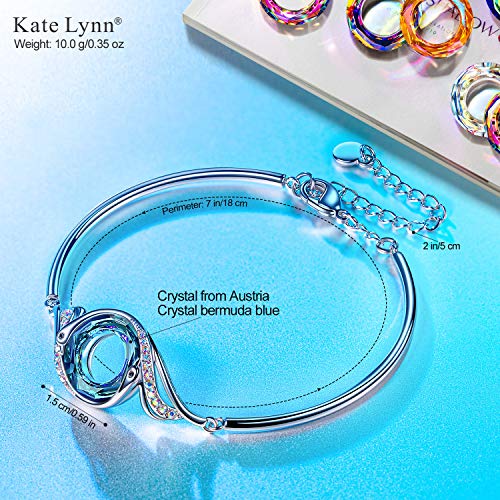 Kate Lynn "Rise From the Ashes" Phoenix Bracelet Made with Crystals from Austria, Adjustable Bangle Bracelet for Women 7"+2", Packaged with Jewelry Box, Birthday Gift for Women, Symbol of Luck and Renewal - color: Bermuda Blue
