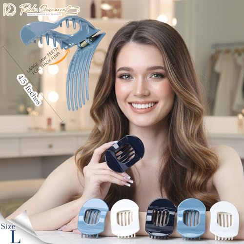 RC ROCHE 6 Pcs Flat Claw Hair Clips for Women Thick Hair French Round Duckbill Square Secure Strong Hold Grip Clamps Barrettes Curved No Slip No Crease Styling Cute Extra Jumbo, Large Coastal Serenity - color: (Large) Coastal Serenity