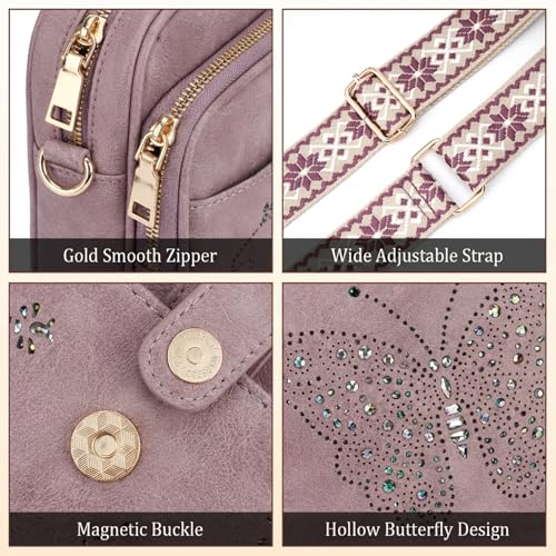 KITEVIUN Crossbody Bags for Women Leather Crossbody Purse Small Shoulder Phone Purse with Adjustable Strap & RFID Card Slots - color: 01-purple