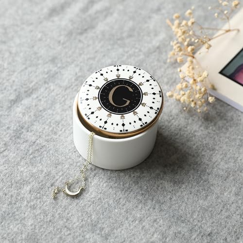 COLLECTIVE HOME - Monogram Jewelry Box, Bohemian Ceramic Trinket Box, Storage for Necklace Ring Bracelet Keys, Birthday Mother's Day Christmas Gift for Women, 3.25" x 2.5" (G) - color: G