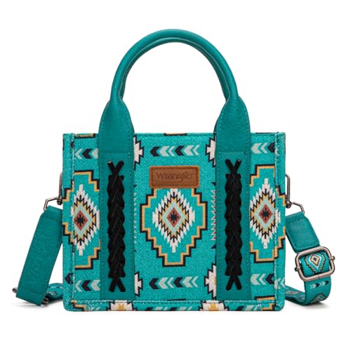 Wrangler Mini Aztec Tote Bag for Women Boho Small Top Handle Purse with Adjustable Strap - color: Boho Turquoise