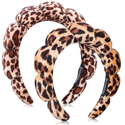 Ztomine Spa Headbands for Washing Face or Facial, Set of 2 Skincare, Terry Cloth Headband Wash Headband Combo Pack - Puffy Makeup Headbands for Face Washing, Mask, Skin Treatment - color: Leopard1-Leopard2
