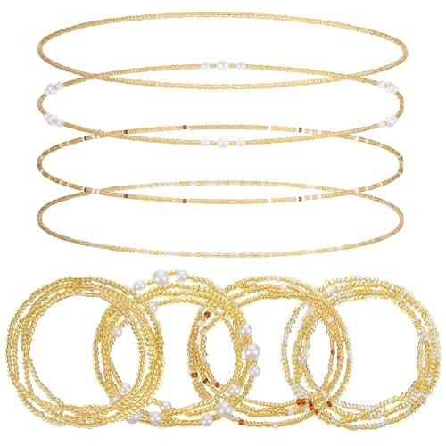 4 Pcs Waist Beads for Women - Gold Waist Beads for Weight Loss Summer African for Women Beach Bikini - Jewelry Belly Bead Chains Belly Necklace Stomach Jewelry Chain