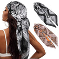Head Scarf for Women Hair - 2 Pack 35" Square Satin Scarf, Silk Hair Scarf for Women Head Wrap for Sleeping - color: Brown & Black