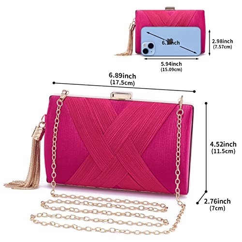 Women Clutch Bag Evening bag Fringed Evening Handbag,Lady Party Wedding Clutch Purse Chain Shoulder Cross Body Bag - color: Rose Red