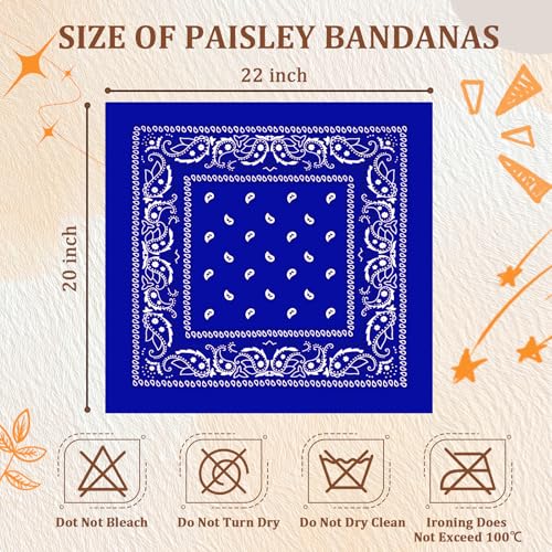 50 Pcs Bandanas Bulk Large Bandana Headband Paisley Cowboy Bandana Scarf Handkerchief for Women Men - color: Royal Blue