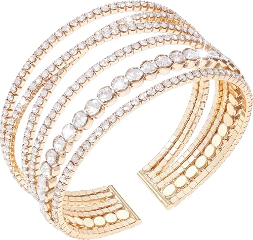 Suyi Rhinestone Bracelet Multilayer Gold Cuff Bracelet for Women Crystal Braidal Bracelets - color: Gold 2