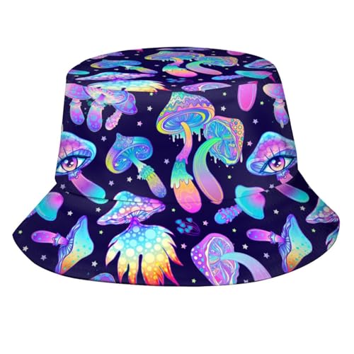 NASIAN Psychedelic Trippy Rave Bucket Hats for Women Men Outdoor Travel Beach Sun Hat Festival Outfits - color: Mushroom