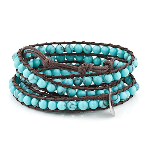 Layered Leather Handmade Bracelet Boho Bohemian Style Multilayer Crystal Glass Natural Stone Beaded Wrap Bracelets Collection for Women - style: BR502