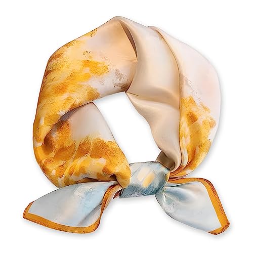 Ciormis 100% Mulberry Silk Scarf-Women's 21''/27''Square Silk Hair Head Scarf Neckerchief with Gift Packaged - color: 21''x 21''-style 09-oil Painting