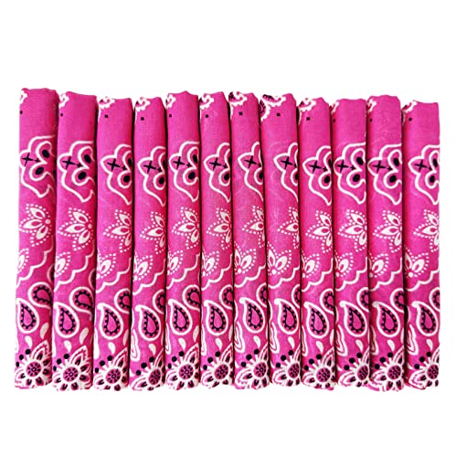 Bandanas Gift Set 12 Pack Soft Thin Handfeel Cotton Bandanna Scarf for men - color: Hot Pink