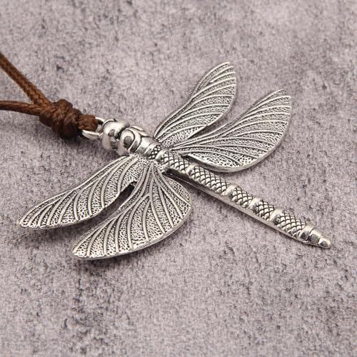 GelConnie Leather Necklace for Women Round Wooden Pendant Long Leather Choker Vintage Sweater Necklace Gold Chunky Boho Necklaces for Women - style: Dragonfly Casual Necklaces