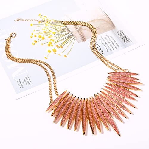 MOLOCH Sparkling Druzy Leaf Choker Necklace Fashion Gold-Tone Collar Necklace Bib Statement Chunky Tribal Necklace Woman Jewelry - color: Light pink