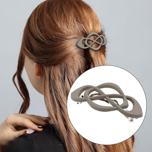 3 Pcs Vintage French Barrette Clips, Decorative Strong Hold Grip Barrette Hair Clip, No Slip Styling French Hair Accessories for Women - color: Black, Brown, Khaki