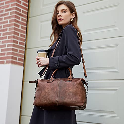 Iswee Genuine Leather Satchel Tote Bag Top Handle Handbag Designer Shoulder Bag Large Capacity Cross Body Bag - color: Coffee