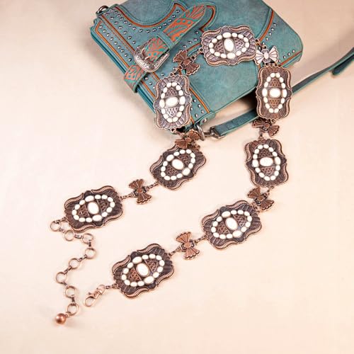 Montana West Rustic Couture's Large Western Concho Metal Belts for Women Cowgirl - color: Concho White
