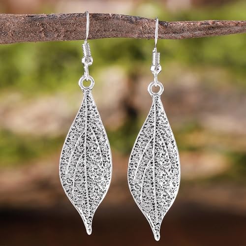 Boho Teardrop Earrings, Handmade Copper Bohemian Earrings, Dangle Antique Ethnic Jewelry for Women - color: Vintage Silver