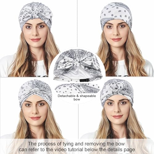 Ababalaya Satin Lined Beanies for Women Chemo Headwear Silky Lined Cotton Sleeping Cap - color: White