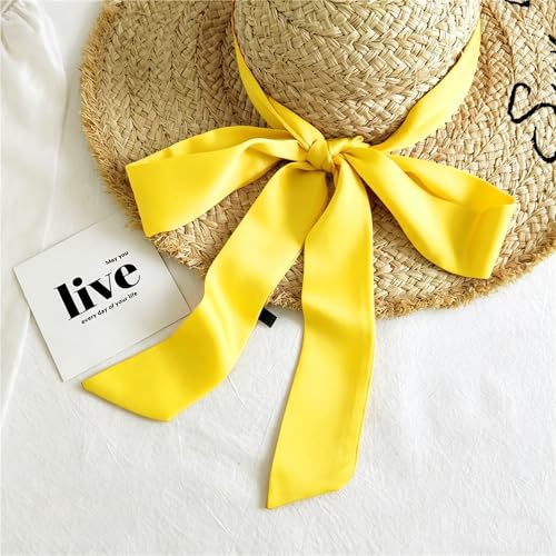 Long Thin Skinny Scarf Satin Neckerchief Ribbon Tie Waist Belt for Women - color: Bright Yellow