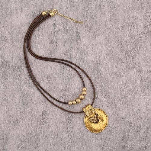 Bohemian Necklaces for Women Long Leather Necklace with Large Pendant Chunky Boho Hippie Jewelry Pendant Chocker Necklace - style: Bohemian Boho Necklace