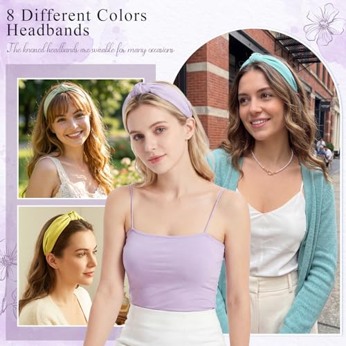obeoby 8Pcs Knotted Headbands for Teen Girls, Chartreuse Pastel Girls Headbands Summer Dress Hair Accessories Trendy Stuff - color: Light Colors