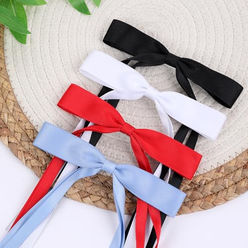 WORTL Hair Bows Clips Hair Ribbon Bowknot with Long Tail Bows Barrettes Hair Accessories for Women Girls 16PCS （Red，White，Blue，Black） - color: Red，White，Blue，Black
