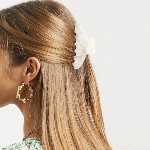 MAORULU Large Cute Claw Clip for Women, 4'', Pearl White | Acetate Hair Clips For Thick Thin Curly Long Hair, Non-slip Jaw Clip, Strong Hold, Stylish French Design - color: Pearl White