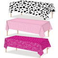 Tatuo Western Party Tablecloth Paisley Table Cover Bandana Plastic Table Cloth Rectangle Floral Tablecloth for Western Cowboy Themed Party 108 X 54 Inch(Deep Rose,Light Rose,Cow Pattern,3 Pack) - color: Deep Rose,light Rose,cow Pattern