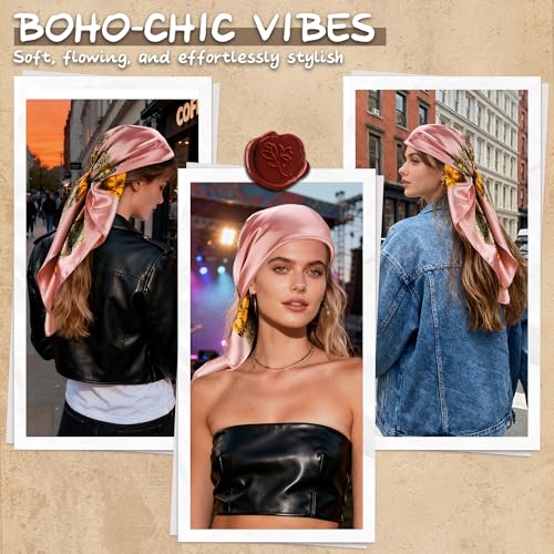 Large Square Head Scarf Bandana - 35" Satin Hair Scarf for Women Like Silk Scarf Fashion Hair Wrapping - color: Paisley(pink), size: 35IN*35IN