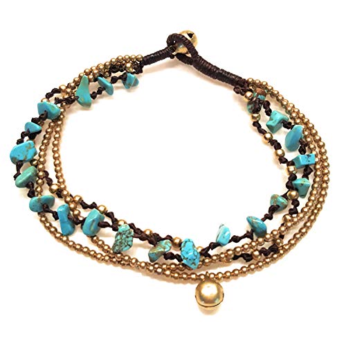 Infinityee888 Turquoise Anklet Bracelet with Bell Stone Handmade Brass Bead Bells Indian Boho Anklet for women -JA076
