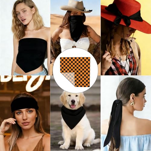 Head Scarf Hair Neck Scarves for Women Fashion Silk Satin Purse Bag Scarfs Handbags Bandana Neckerchief - color: Black Orange Checkered