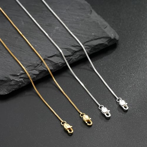 S925 Sterling Silver Box Chain Necklace for Women - 0.8mm Sterling Silver Box Chain Necklace Thick Sturdy Colourfast Chain Necklaces Jewelery for Women 16/18/20/22/24 Inch - color: Silver