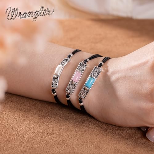 Montana West x Wrangler Faux Leather Wrap Bracelets for Women Western Country Bohemian Cowgirl Turquoise Dainty Jewelry - color: Silver-White